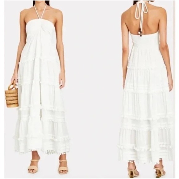 INTERMIX BEACHCLUB Dresses & Skirts - INTERMIX BEACHCLUB Lydia Halter Pompom Organic Cotton Maxi Dress Size L NWOT